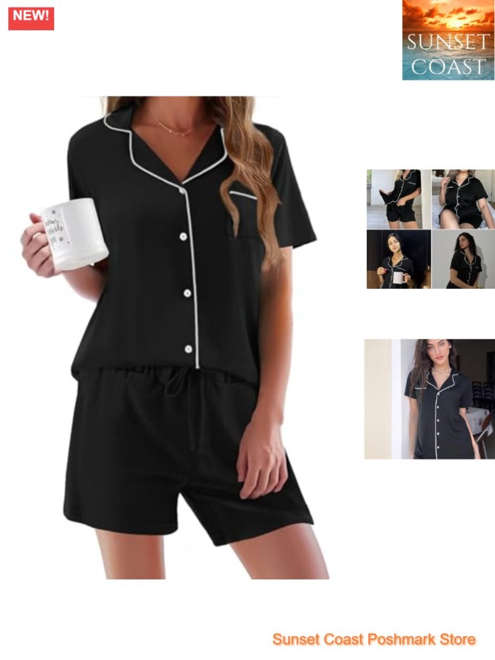 Ekouaer Women's Short Sleeve Button Down Pajama Set Rayon Spandex Sleepwear